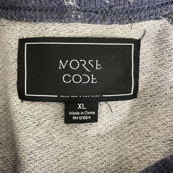 Morse Code Shirt Mens Extra Large Blue Gray Raglan Long Sleeve Hoodie Pocket XL - Picture 5 of 11